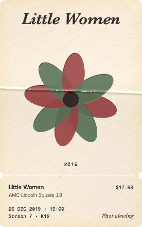 Little Women, December 2019: a flower on cotton card, its edges toned and folds set in.