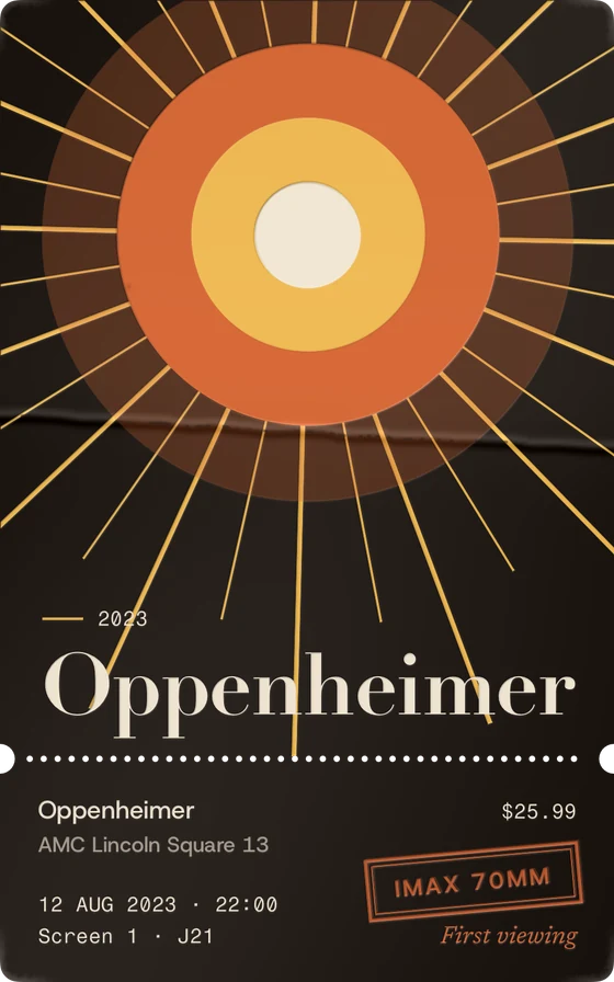 Oppenheimer: a burst of light, its rays running off the card.
