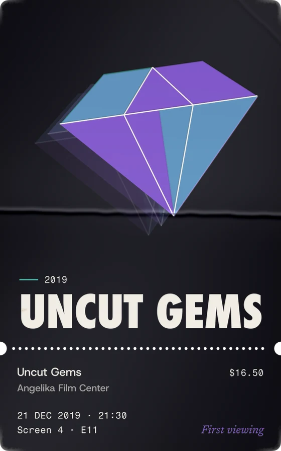 Uncut Gems: a cut stone in violet and teal.